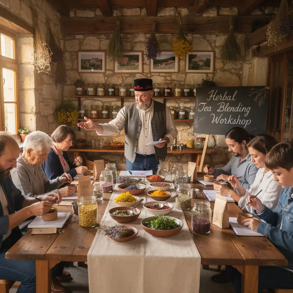 Tradicionalna mješavina biljaka na drvenom stolu.